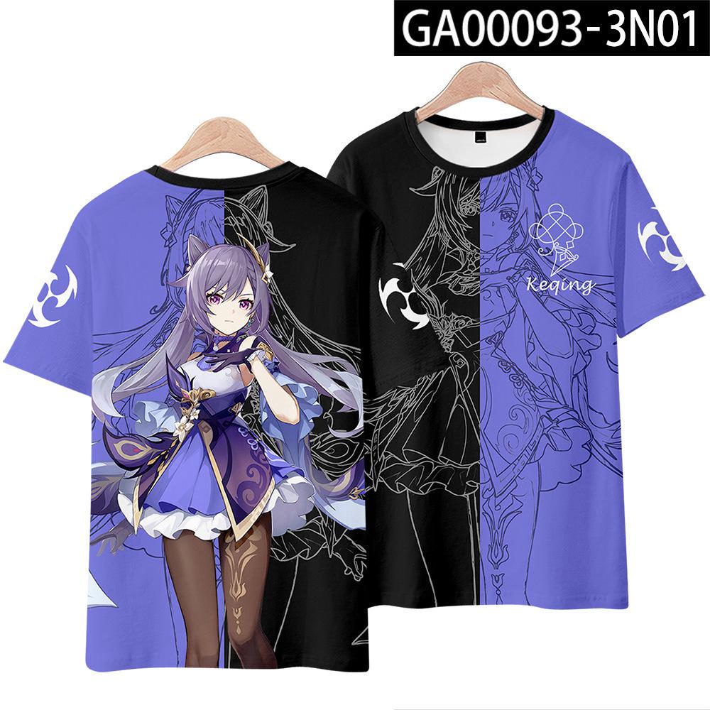 Baibao QIQI Zomer Ronde Hals T-shirt Heren Genshin Impact Anime Second Dimension Game Kelly Korte Mouw Heren Dames Kleding Top XXL