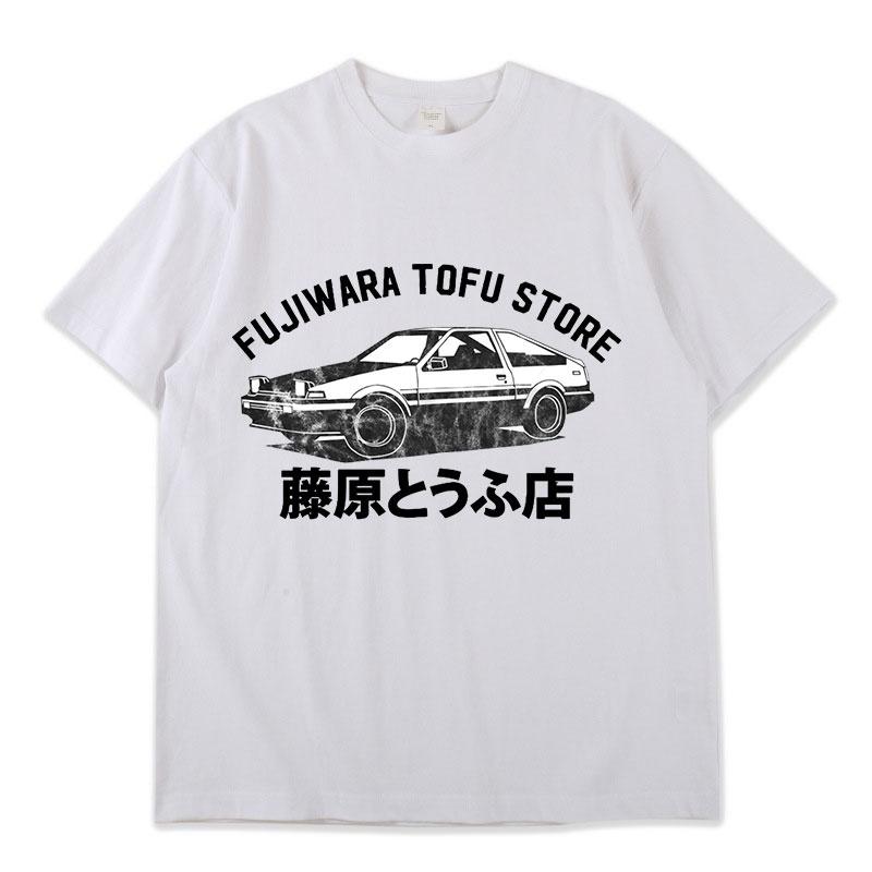 New Young Drift Japanse Anime AE86 Initial D Dubbelzijdig T-shirt O-hals Korte mouwen Zomer Casual T-shirts Mode Unisex Heren T-shirt M wit