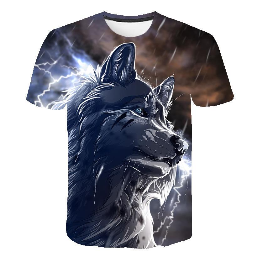 WowClassic Los T-shirt met korte mouwen voor heren, 3D Wolf Digital Printing Top Man Oversize T-shirts XXL