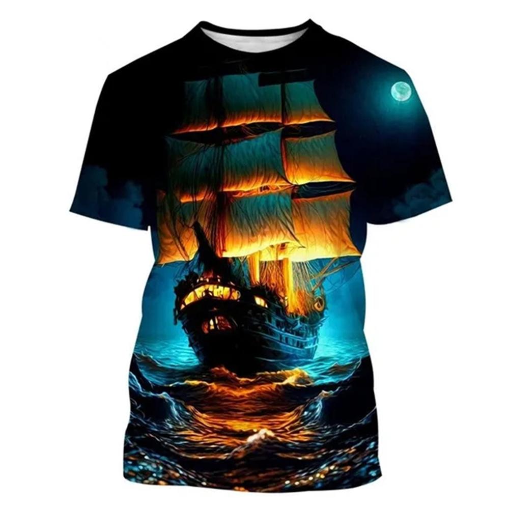 ETST 03 Vintage Mannen T-shirt Schip Anker 3d Print T-shirt Zeiltop Zomer O-hals Korte Mouw Sweatshirt Trui Dagelijks Herenkleding S