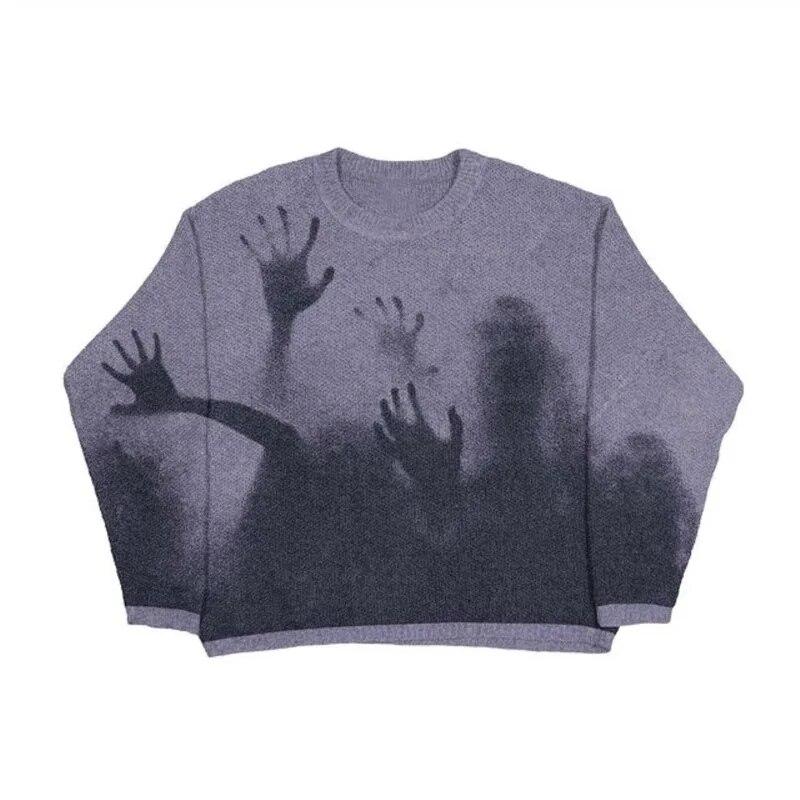 ZSIIBO Happy Girl Herfst Winter Harajuku Vintage cartoon anime print gebreide oversized heren trui esthetiek Y2K gothic punk Streetweat Lelijke trui M blauw