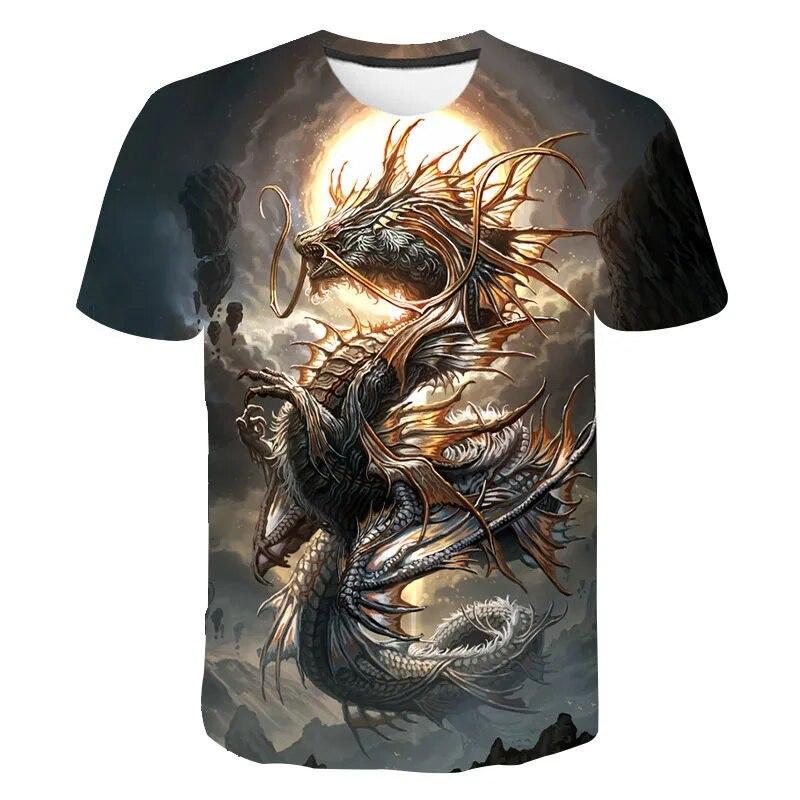ETST 07 Heren T-shirt Kleding 3D Domineering Print Dragon T-shirt Zomer Korte Mouw Hip Hop O-hals Oversized T-shirt Metaal S