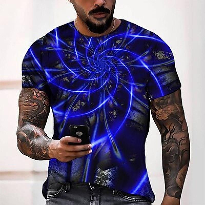 ETST 07 Spiraal abstract heren 3D-shirt casual | Blauw Zomer Heren T-shirt Grappige shirts Grafisch Ronde hals 3D Print Dagelijks Korte mouw Kleding Kleding Mode Cool 6XL