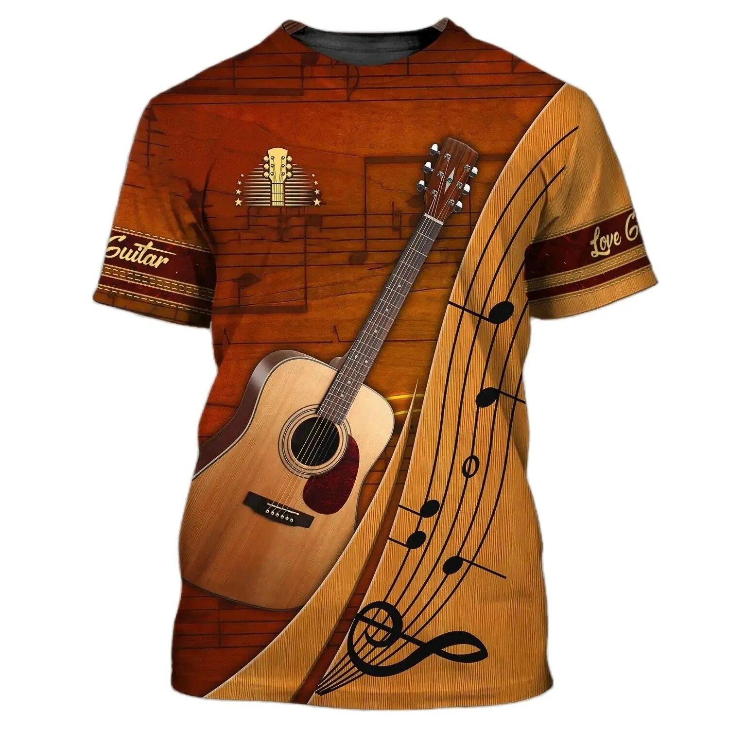 ETST 07 Zomer mannen T-shirts Gitaar Grafische 3d Mode Muziek T-shirt Trui Korte Mouw O Hals Rock Hip Hop Tops oversized Kleding 5XL