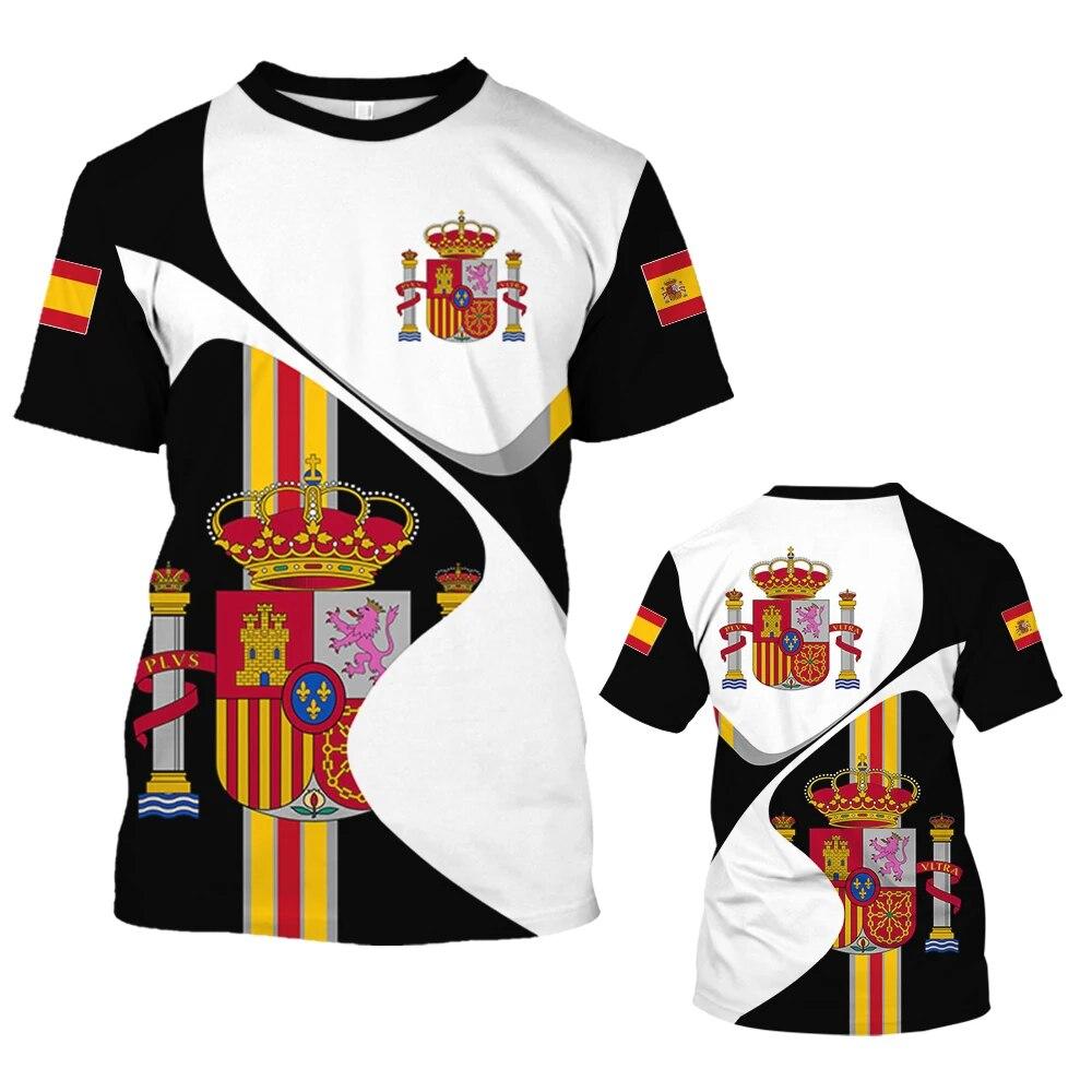 Xin nan zhuang Vintage Spanje T-shirt Voor Mannen 3D Vlag Spaanse Grafische Print T-shirt Oversized Korte Mouw Tops T-shirt Mannen Kleding tops Tees XXS