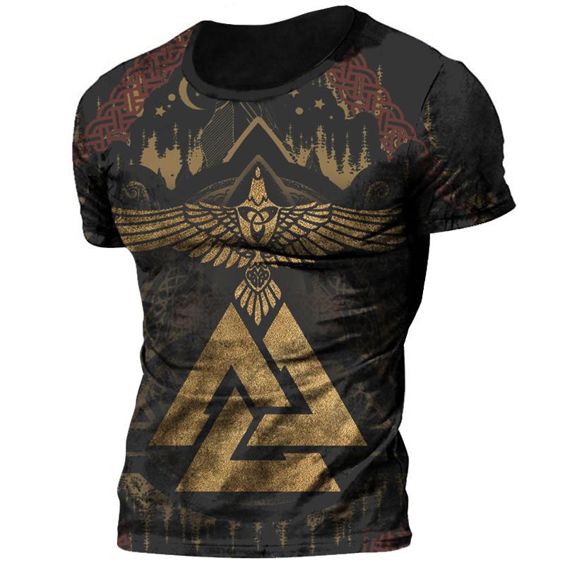 Laoxu Retro Viking Tattoo 3D Print Heren T-shirts Zomer Viking Odin Ronde Hals Losse Korte Mouw Casual Tops Tees Oversized t-shirts 2XL bruin