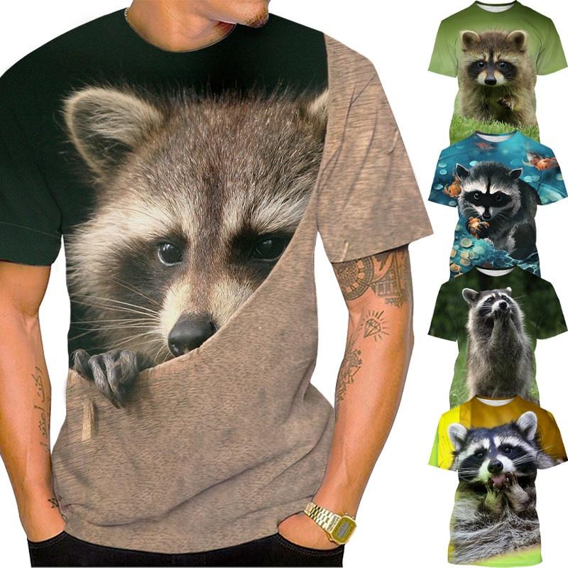 Laoxu Mode T-shirt leuke dier wasbeer 3D mannen casual Harajuku print T korte mouwen zomer heren shirt losse en comfortabele 6XL grijs