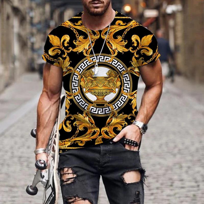 ETST 07 Luxe barokstijl 3D-geprint T-shirt voor mannen en vrouwen, hoogwaardig polyester ronde hals losvallend T-shirt met korte mouwen 2XL