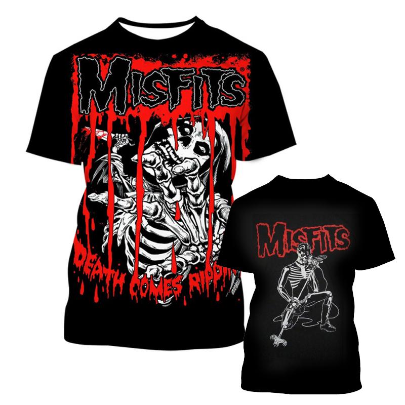Laoxu Scary Halloween Misfits Band 3D-print T-shirt Dames Heren Mode Casual T-shirt Grappige Straat Tops Tees S-6XL 6XL blauw