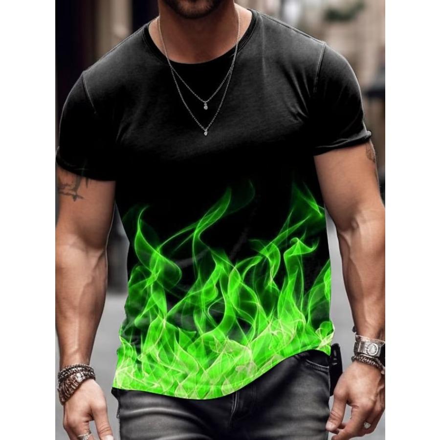 Forever Men Summer Burning Heren Casual Losse Korte Mouw T-shirt Gradiënt Kleur 3D Geprint Ronde Hals T-shirt Vuur 5XL