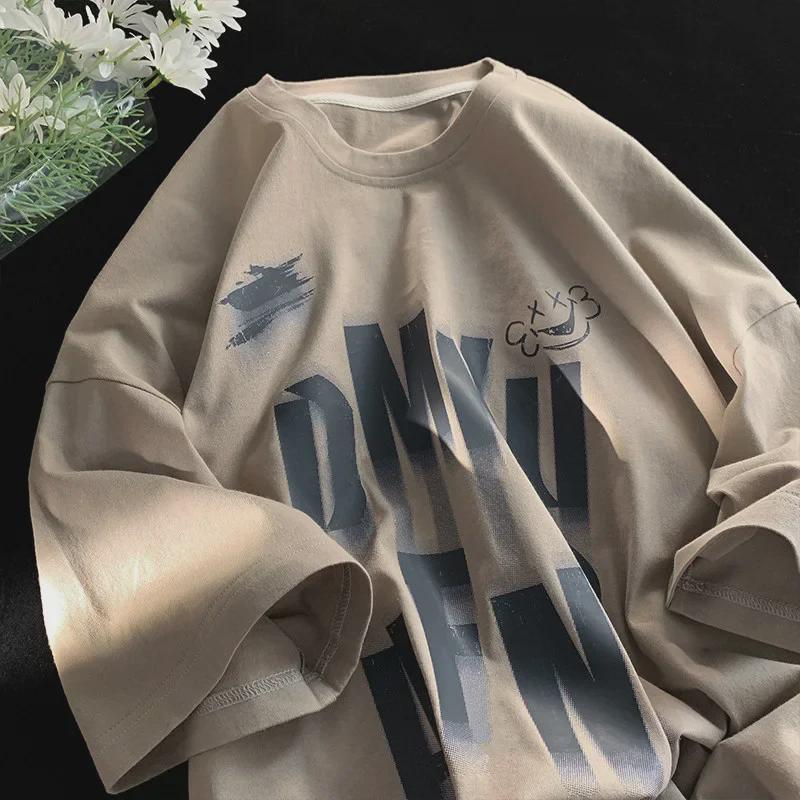 VantaGoods Vintage Retro T-shirt met korte mouwen voor heren: Los, trendy, all-match, zwaargewicht, vlekkerig letterontwerp voor de zomer 3XL wit