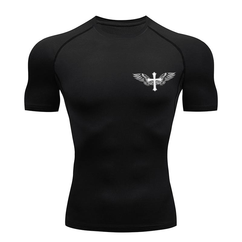 Xin nan zhuang Cross Wings Print Compressieshirt voor Heren Christelijk Sport T-shirt Sportieve T-shirts Tops Gym Workout Hardlopen Baselayers Onderhemd M