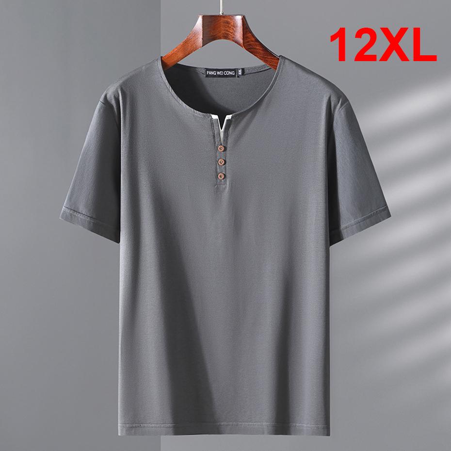 SHIZI Plus Size T-shirt Heren Zomer Korte Mouw T-shirt Grote Maat Tops Tees Mannelijk Casual Effen Kleur T-shirt 9XL grijs