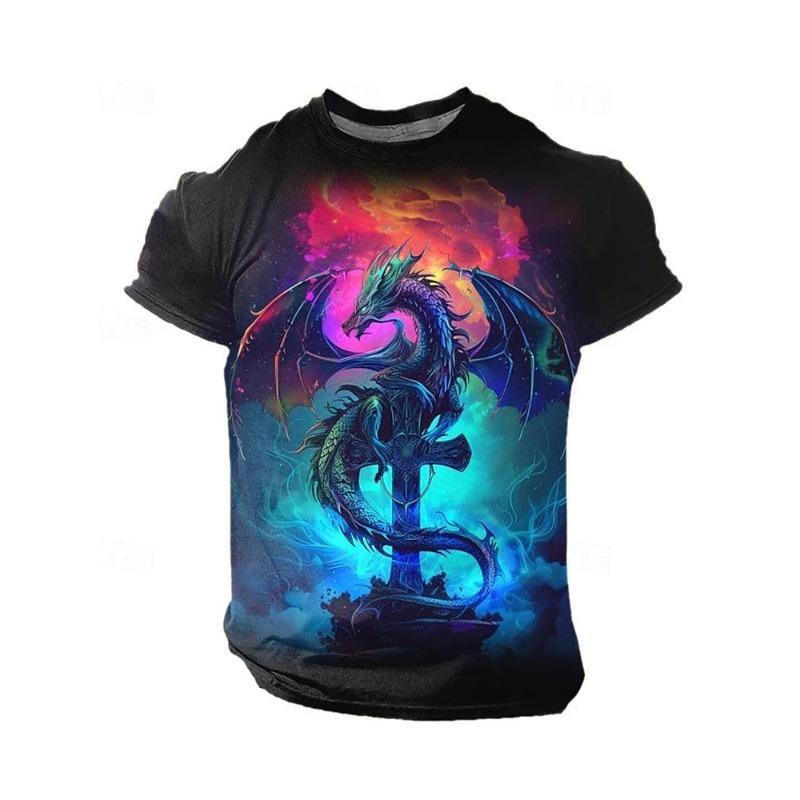 HerSight 3D Dragon Print Men's T-shirt Summer Daily Casual Men's Street T-shirt Outdoor Sports Short Sleeve Urban Fashion Men's T-shirt 6XL