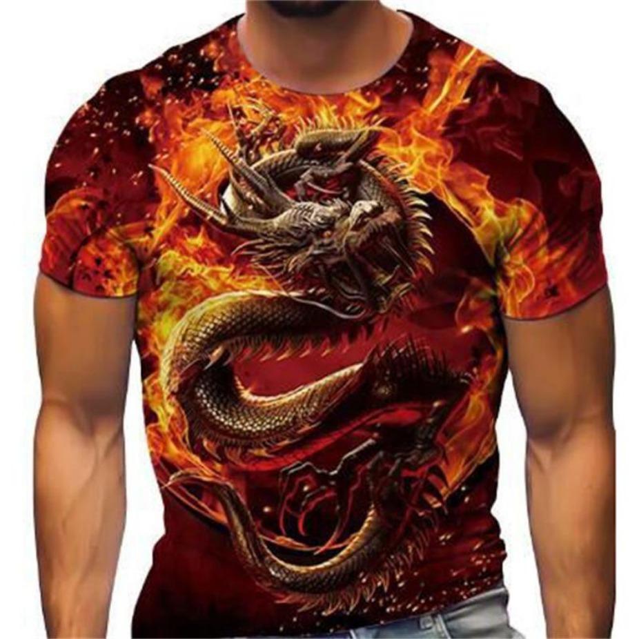 HerSight Lente Zomer Tops Mannen Plus Size Kleding Draak 3D Print T-shirt Animal Tees O Hals Korte Mouw Top Ademende Man Shirts XXL