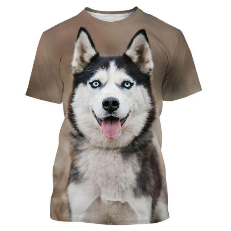 ETST 07 Zomer Grappige Hond Husky 3D Print Mannen T-shirt Mode Unisex Casual Harajuku Street Style Ronde Hals Korte mouwen T-shirts 5XL