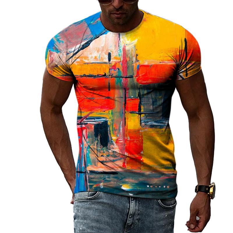 Transmission of love Zomer 3D Graffiti Hip Hop Heren T-shirt Trendy Casual Persoonlijkheid Bedrukking Tees Harajuku Straat O-hals Korte Mouw Tops XS