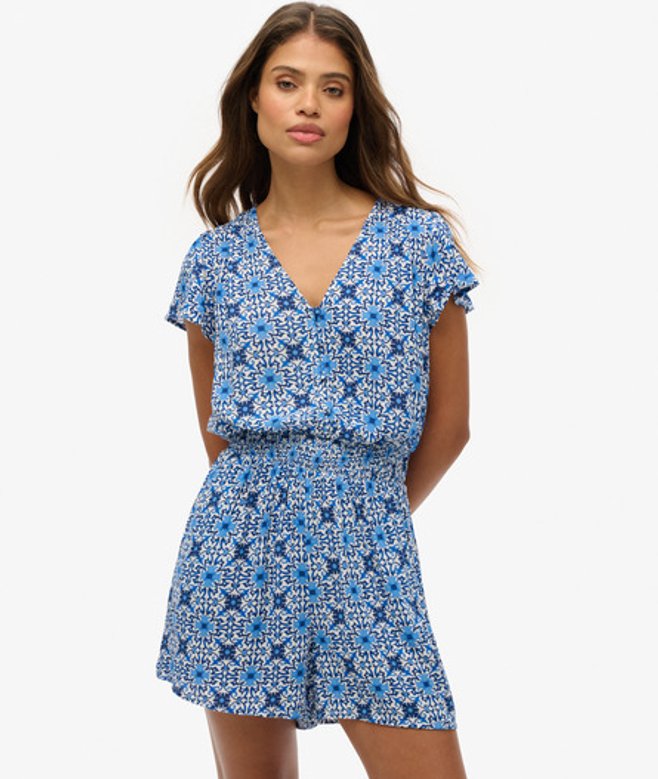 Superdry Playsuit met Print en Korte Mouwen Blue
