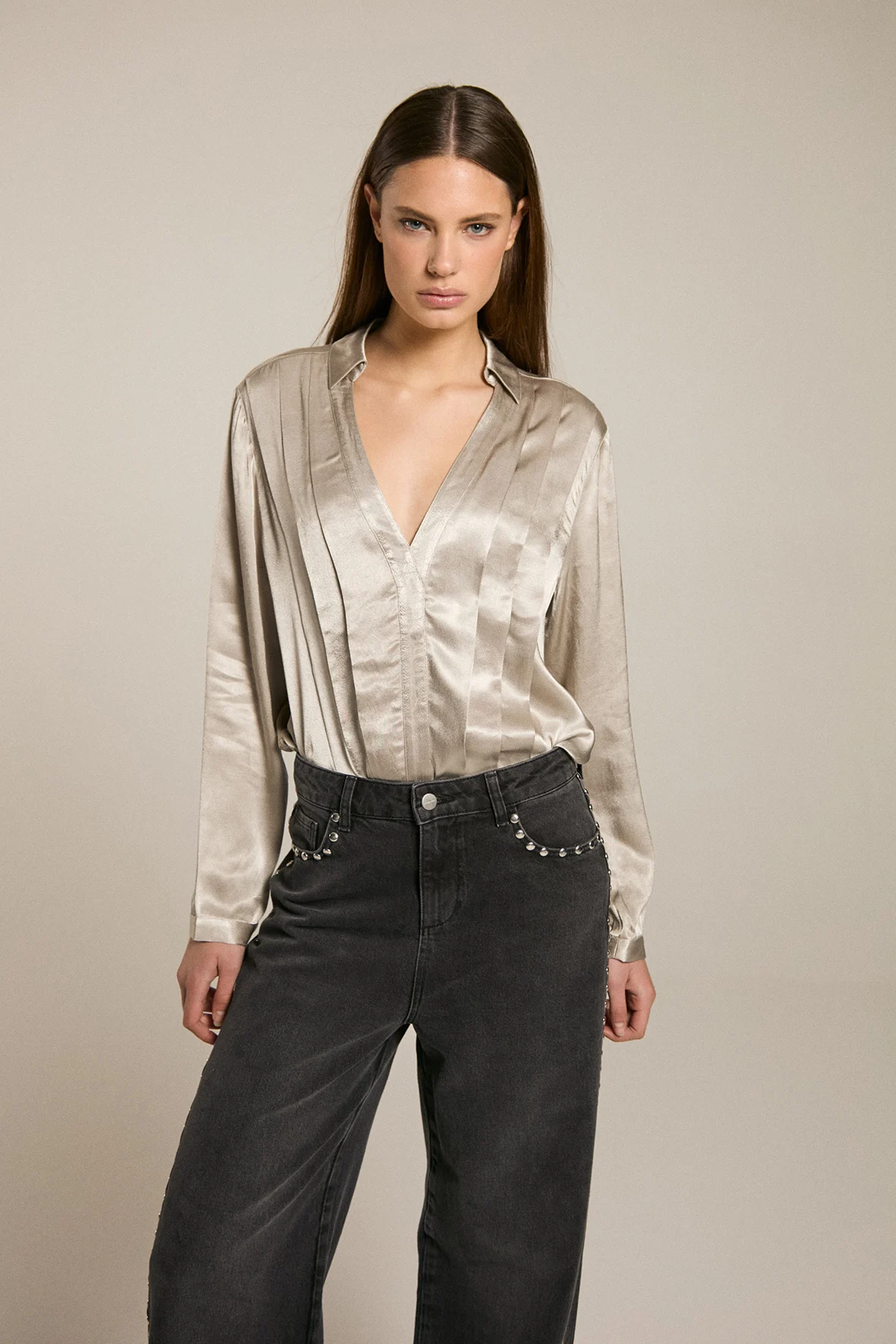 Homage to Denim H-cw25m29 blouse with pleated detail