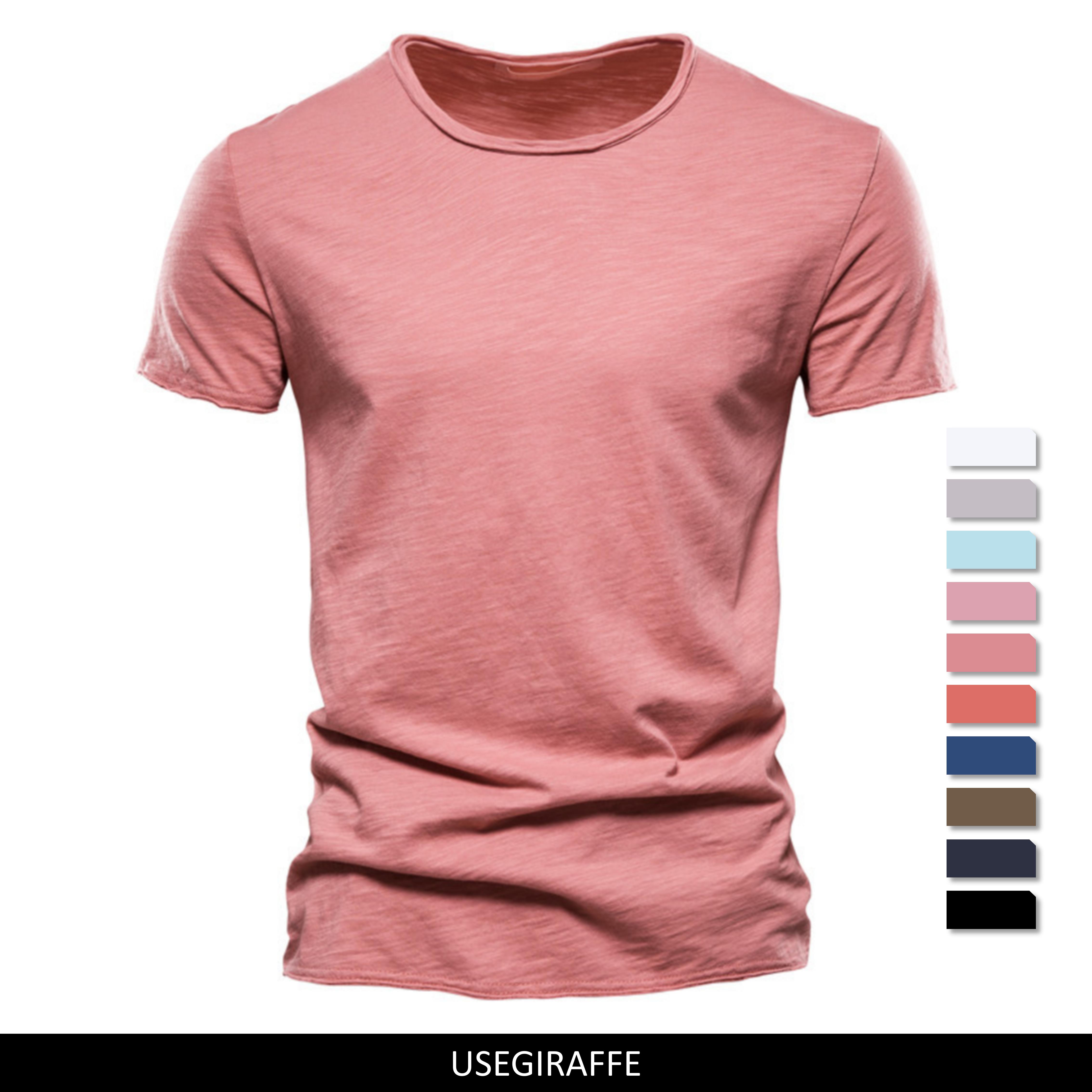 AIOPESON Men Fashion Usegiraffe Merk Kwaliteit Elasticiteit T-shirt Heren O-hals Slim Fit 100% Katoenen T-shirt Mode Korte Mouw T-shirt Heren Tops Casual T-shirt 2XL lichtgroene kleur
