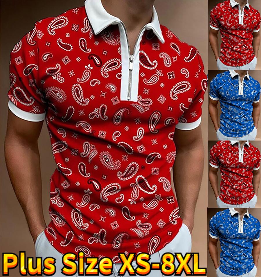 Happy Show Casual Revers T-shirt Jonge Mannen Mode Rits T-shirt Korte Mouw T-shirt Mannen 3D Rode Aderen Print T-shirt 8XL rood