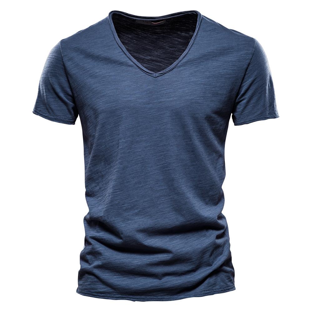 HerSight Zomer Heren Effen Kleur Bamboe Knoop Katoen V-hals Korte Mouw T-shirt Puur Katoen Herenkleding XXXL