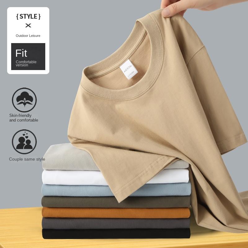LOVE YOURSELF PLEASE 220g heren katoenen zomer T-shirt losse pasvorm effen kleur O-hals T-shirt korte mouw casual streetwear 5XL