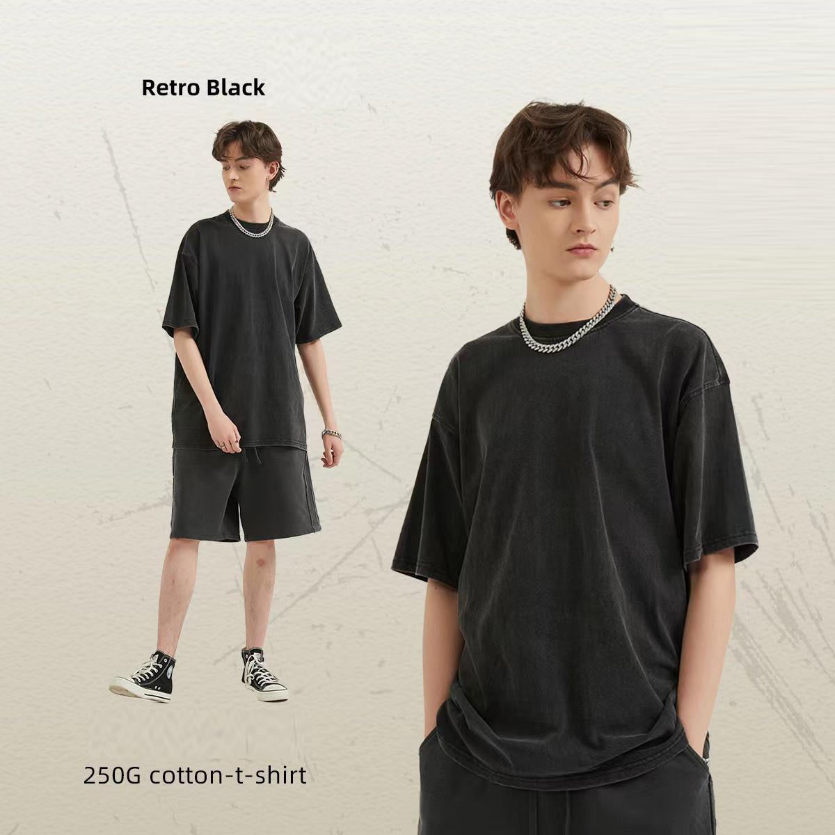 AKIN QUARTER 24 2024 streetwear retro zwart effen kleur unisex T-shirt XL zwart