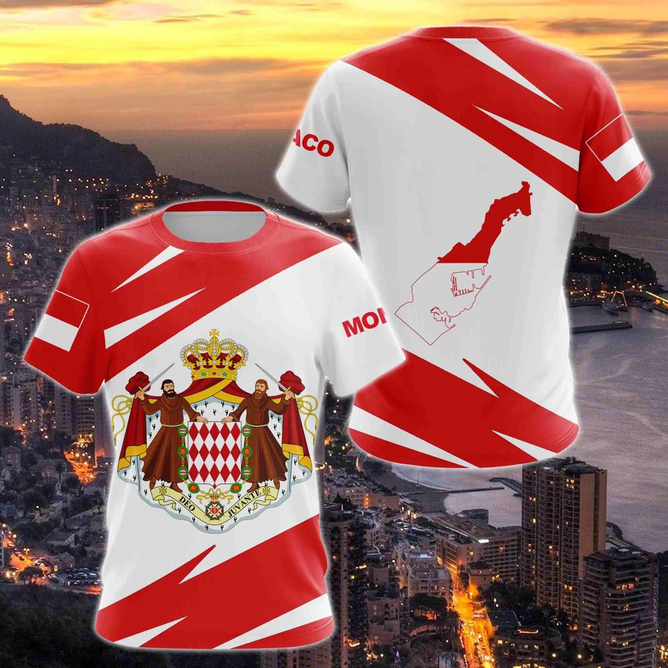 Baibao QIQI Monaco Vlag & Wapen Grafische Tee Zomer Casual Streetwear Herenmode Losse T-shirts Jongens Oversized Korte Mouw Tops XXXXL