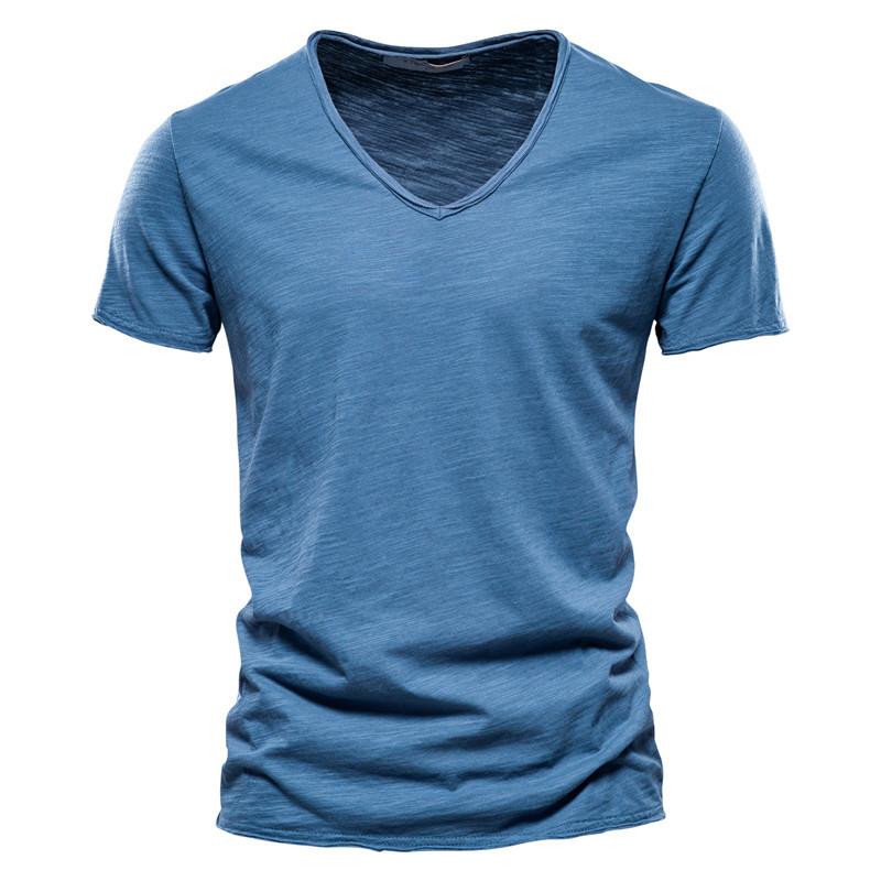 ForYourBeauty Zomer Katoenen T-shirt met korte mouwen Heren V-hals Effen Sport-T-shirts Heren Zwart Wit Tops 4XL donkergele kleur