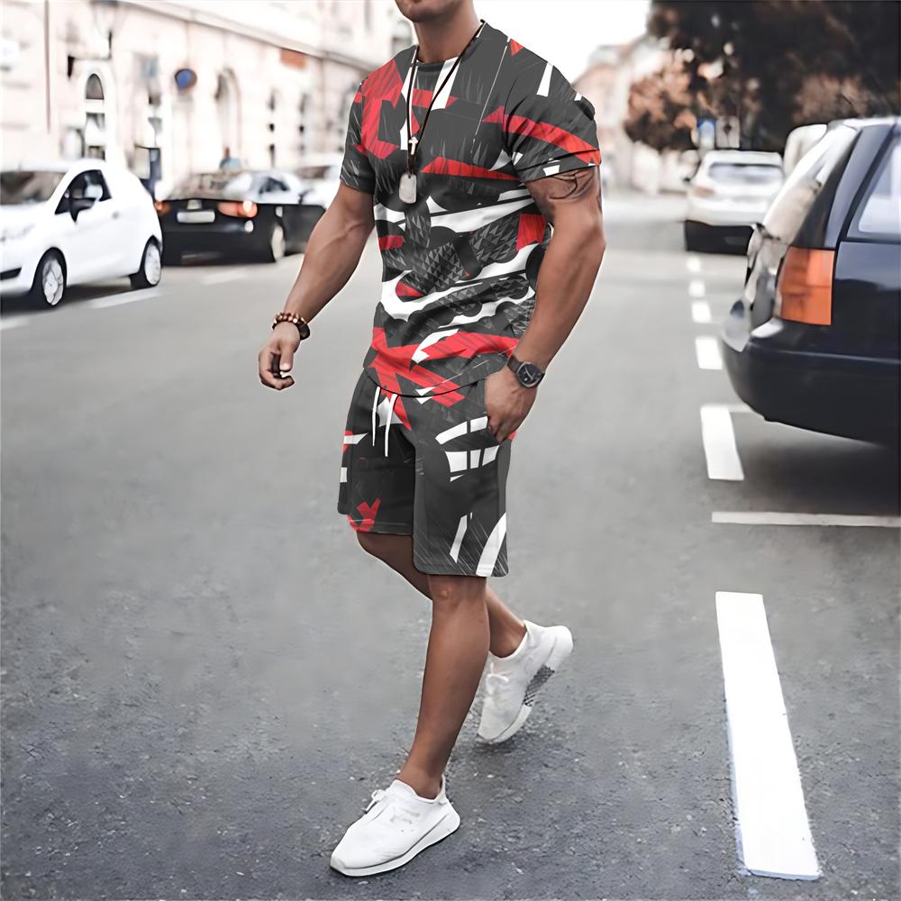 ETST WENDY 05 Zomer trainingspak heren oversized kleding nieuwe mode 2-delige sets retro strand stijl 3D bedrukte T-shirts heren pak T-shirt shorts 2XL