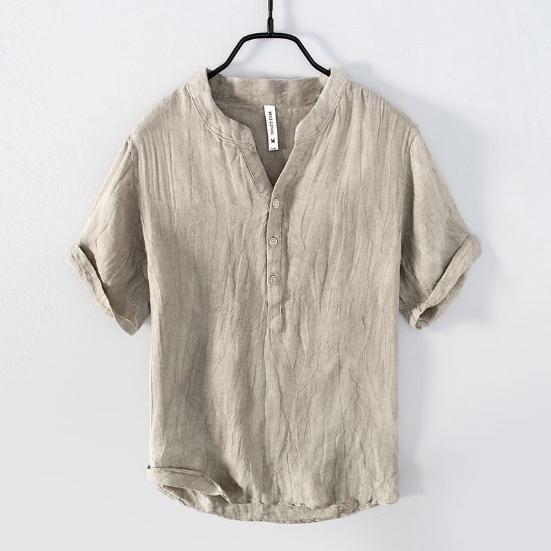 Marll Zomer intage Pure Linnen Korte Mouw T-shirt voor Heren Dunne Effen Kleur Slanke Herenkleding Grote Maat 5XL XXL grijs