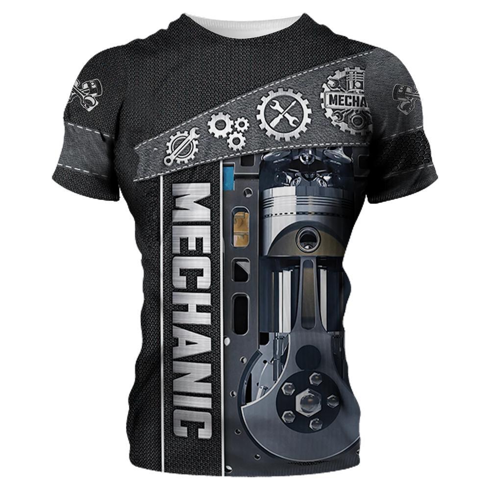 Baibao QIQI Mechanic Shirt Heren T-shirt Mechanisch Gereedschap Print Korte mouw Zomer Jersey Casual Tops Oversized Mode Ademende Kleding XL