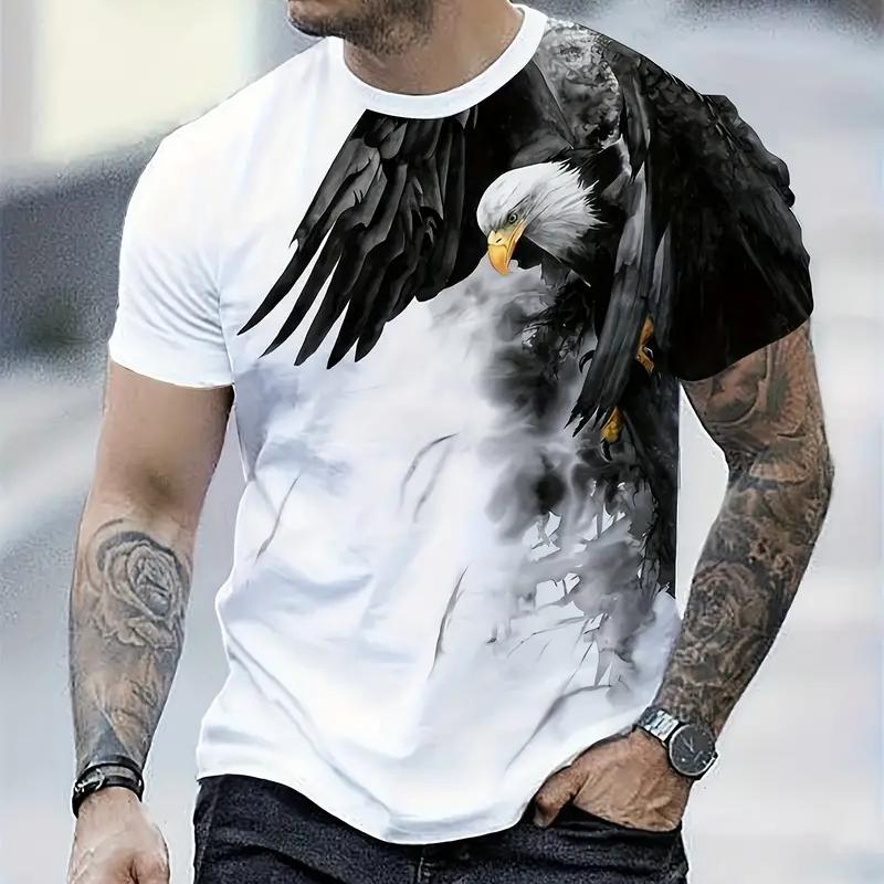 Etst 003 Retro T-shirt voor heren Eagle 3D-print Korte mouwen T-shirts Zomer Casual Snel drogend Los Oversized T-shirt Herenkleding Streetwear 3XL