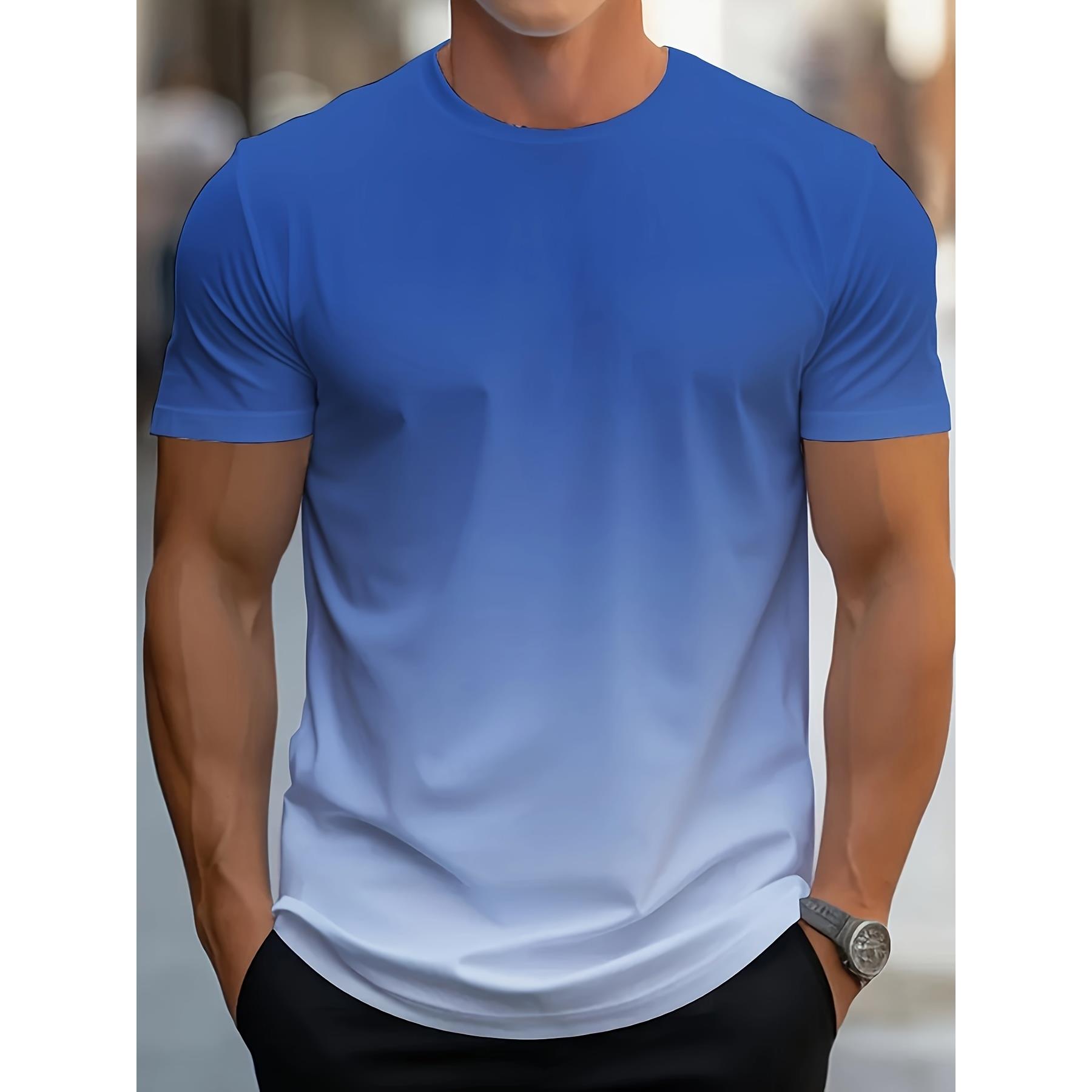 New trendy clothing Heren T-shirt met kleurverloop en 3D-print, casual ademend O-hals, korte mouwen, voor buitenactiviteiten, zomertops 6XL