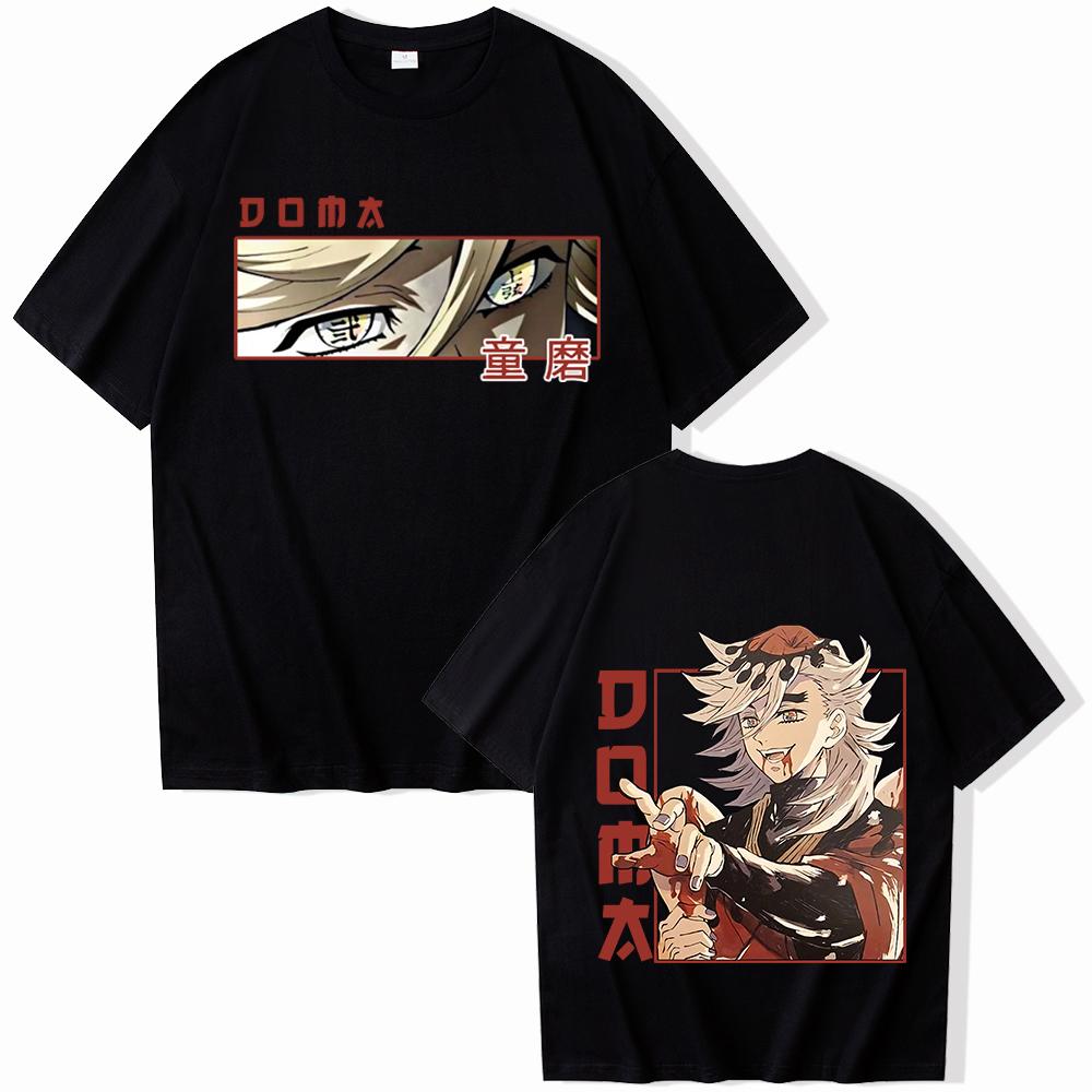 Comfortable season 2025 Anime Demon Slayer Douma T-shirts Man Vrouw Zomer Casual O-hals Korte Mouw Shirts XXXL zwart