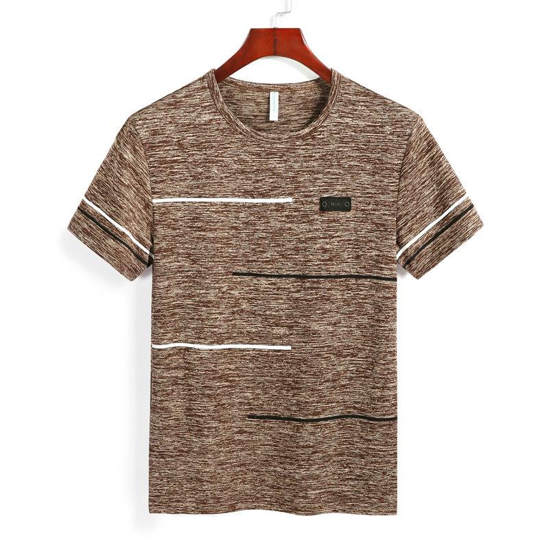 No. 11 Fashion Zomer T-shirts Herenkleding Polyester Plus Size T-shirts Ademende Strip Top Tees met korte mouwen M-9XL 9XL koffie