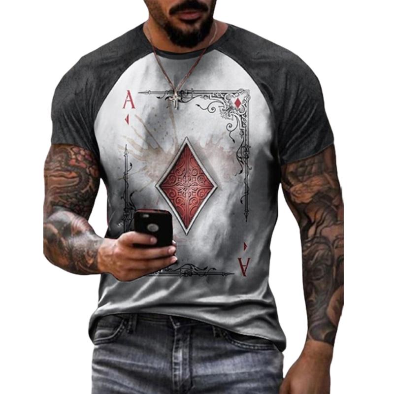 Happy Show Nieuwe zomer herenmode T-shirt persoonlijkheid skelet speelkaarten bedrukt heren T-shirt top 8XL wijn