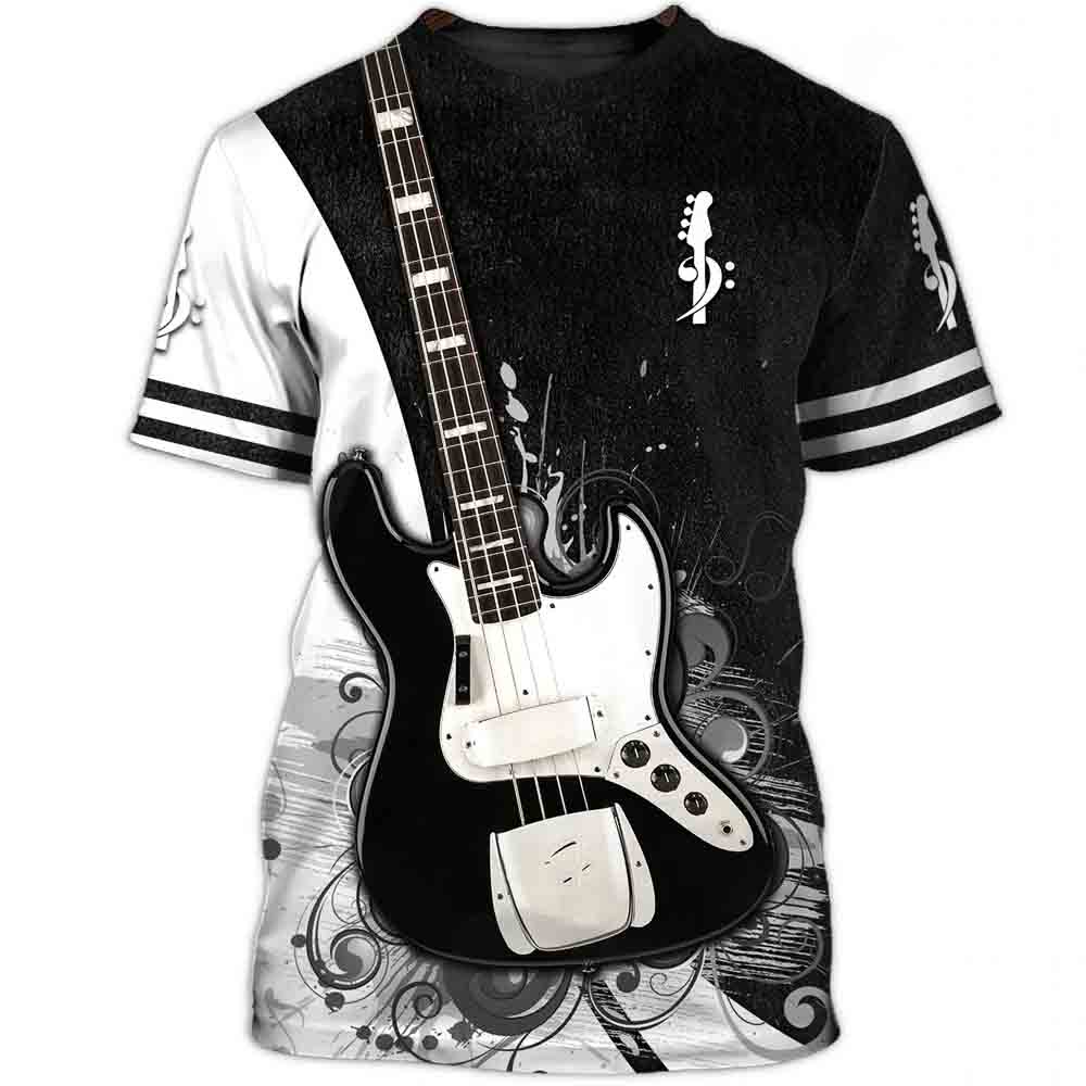 Kukebang Zomer mannen T-shirts Gitaar Grafische 3d Mode Muziek T-shirt Trui Korte Mouw O Hals Rock Hip Hop Tops oversized Kleding 2XL