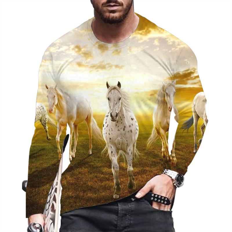 ETST WENDY 005 Lente en herfst t-shirt lange mouwen dier cartoon anime zwarte vlek sport jeugd losse ronde hals t-shirt heren top 6XL