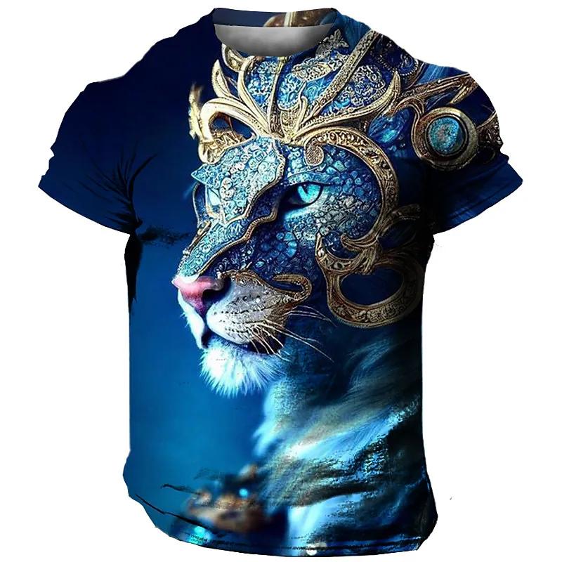 Xr 01 Dagelijks oversized heren T-shirt 3D leeuwenprint tees tops zomer casual dierpatroon streetwear nieuwe mode straat herenkleding S
