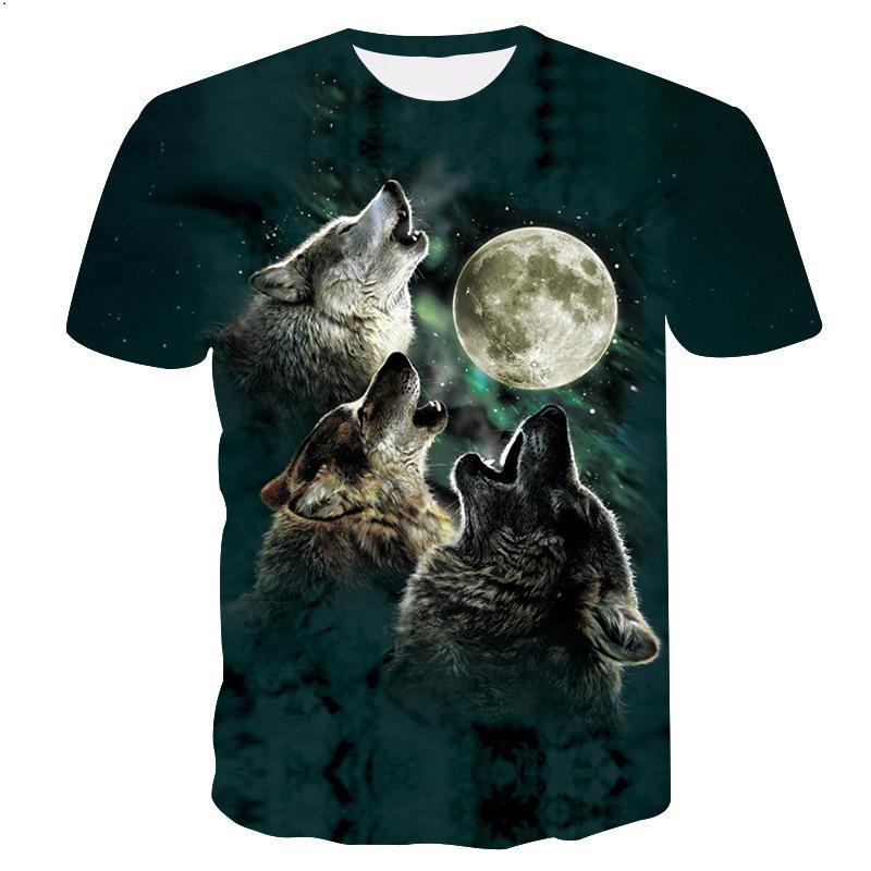 WowClassic Los T-shirt met korte mouwen voor heren, 3D Wolf Digital Printing Top Man Oversize T-shirts XL
