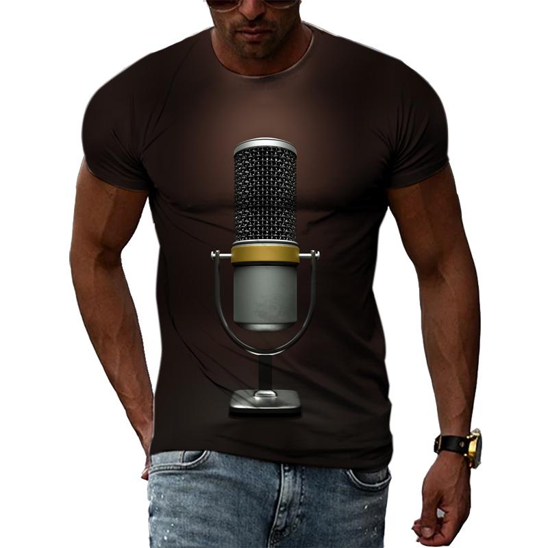 ETST 07 Zomermode Muziekelement Patroon T-shirt Hiphop Trend Microfoon Afdrukken Tops Casual Nieuwigheid Herenkleding met korte mouwen XXL