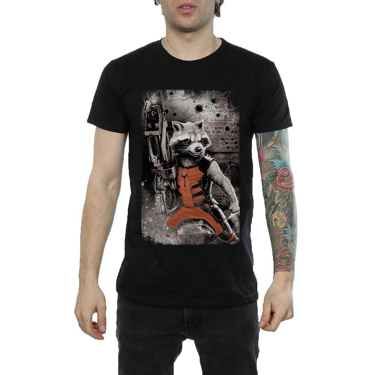 Guardians Of The Galaxy Heren Staande Rocket Raccoon Katoenen T-shirt M zwart