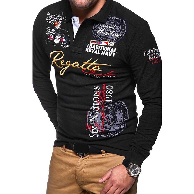 HU5RN Nieuwe zomer heren 3D-print casual poloshirts mode persoonlijkheid cultiveren lange mouwen tops tees 4XL zwart