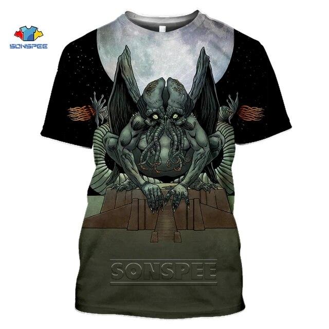 Baibao QIQI 3D Print T-shirt Cthulhu en Lovecraft Miskatonic T-shirt voor heren Call of Cthulhu Grappige Crewneck Zomertop Dames XXXL