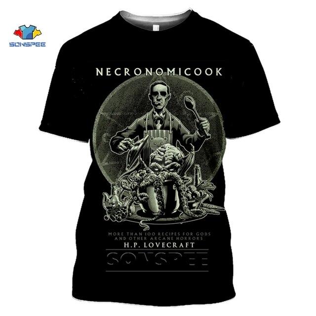 Baibao QIQI 3D Print T-shirt Cthulhu en Lovecraft Miskatonic T-shirt voor heren Call of Cthulhu Grappige Crewneck Zomertop Dames XXXL