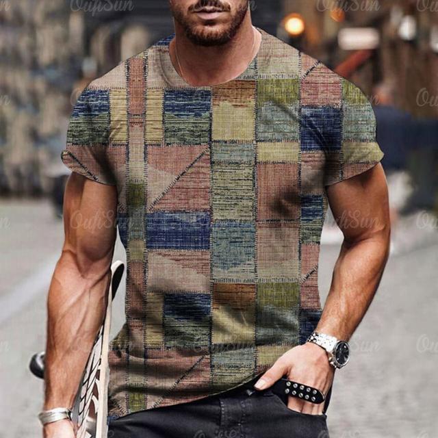 Chengyu Heren T-shirt 3D Digitaal Patchwork Grafische Print Korte Mouw T-shirts Comfortabel Casual Elastische Ronde Hals Heren Buitenactiviteiten Top 2XL