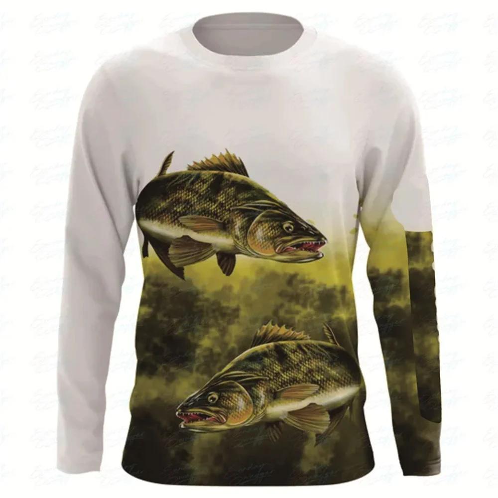 ETST WENDY 005 Visserspatroon 3D-geprint heren T-shirt met lange mouwen ronde hals outdoor snel drogend casual sport mode persoonlijkheid top 6XL 6XL
