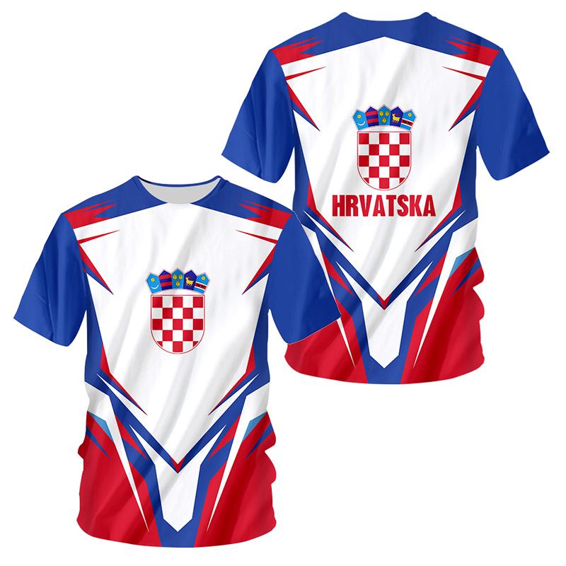 ETST 007 Zomer Kroatische vlag voetbal grafische 3D-print heren stoere stijl casual sport losse ronde hals korte mouw t-shirt tops M